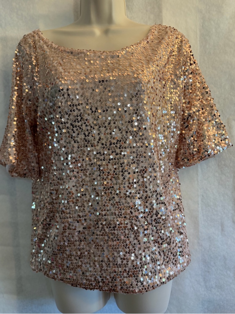 Women's Sequin Short‎ Sleeve Top - Rose Gold Sz-S.  Q19